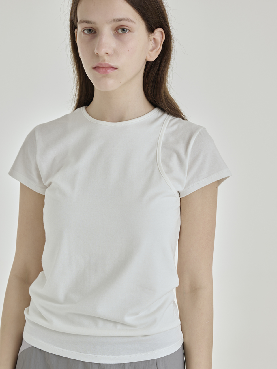 ONE SHOULDER LAYERED T-SHIRT [IVORY]
